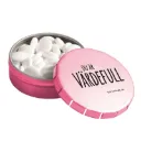 Plåtask med mintpastiller – Du är värdefull (rosa)